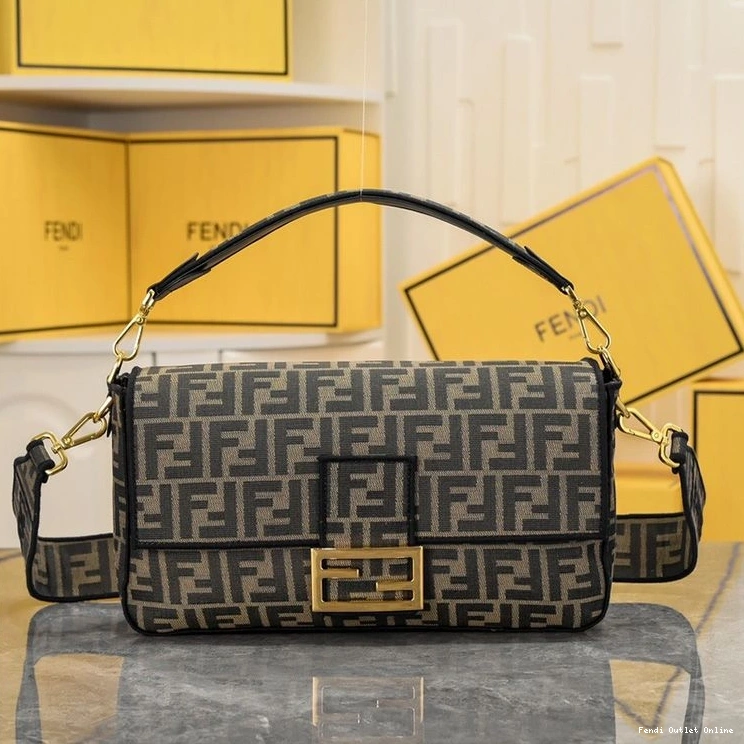 Cheap Fendi Brown Fabric Large Bag In Motif Baguette FF 0727